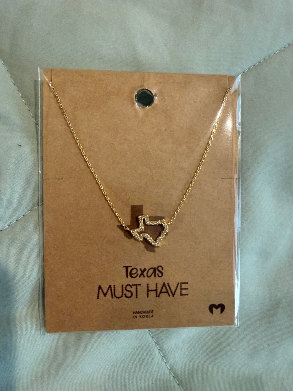 Must Have Gold Texas Outline Necklace with Crystals